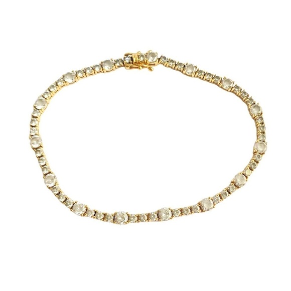 14K Gold Tennis Bracelet Faux Diamond CZ Cubic Zirconia Mob Wife Womens 8.25” - Picture 1 of 12